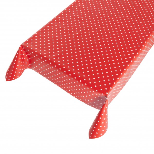 Wachstuch Tischdecke, "Weiße Punkte, feuerrot"
